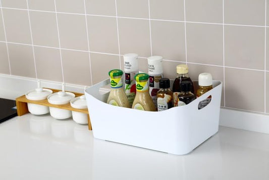 YBM HOME Open Bin Storage Basket Kitchen Pantry, Bathroom Vanity, Laundry, Health and Beauty Product Supply Organizer 2153 (Medium, White)