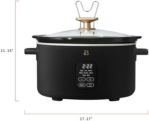 B 6 Qt Programmable Slow Cooker with Digital Timer, 5 Cooking Functions, Removable Ceramic Pot, Tempered Glass Lid, Dishwasher Safe (Black Sesame)