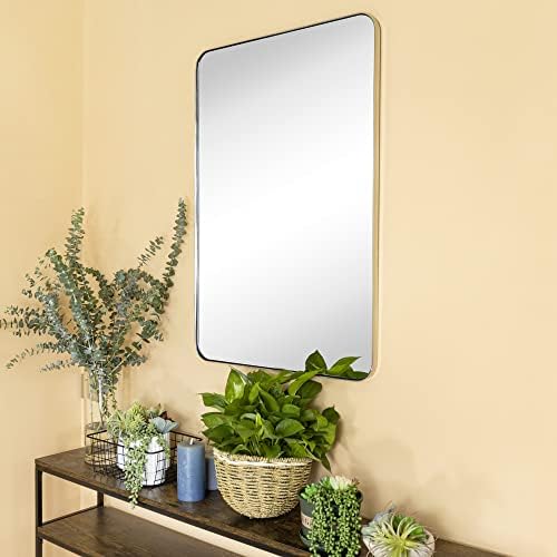 GRACTO 24 x 36'' Polished Nickel Rectangle Bathroom Vanity Mirror for Wall Polished Silver Metal Framed Rounded Rectangular Bathroom Vanity Mirrors, Vertical and Horizontal Hanging…