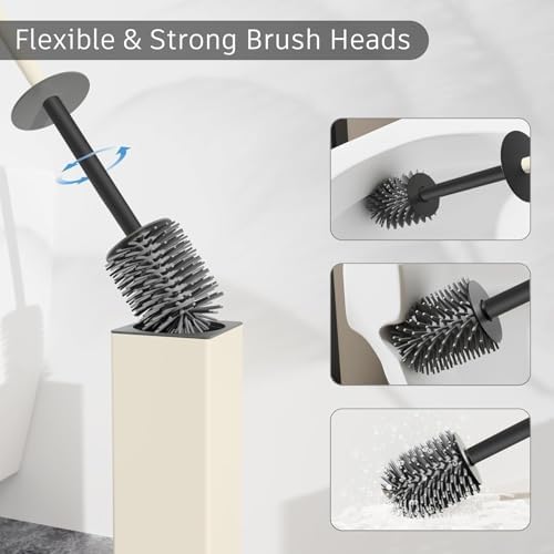 BGL Standing Toilet Brush and Holder Matte White Aluminium Toilet Bowl Cleaner Brush and Holder for Bathroom Storage and Organization, Square Design Sturdy and Space Saving