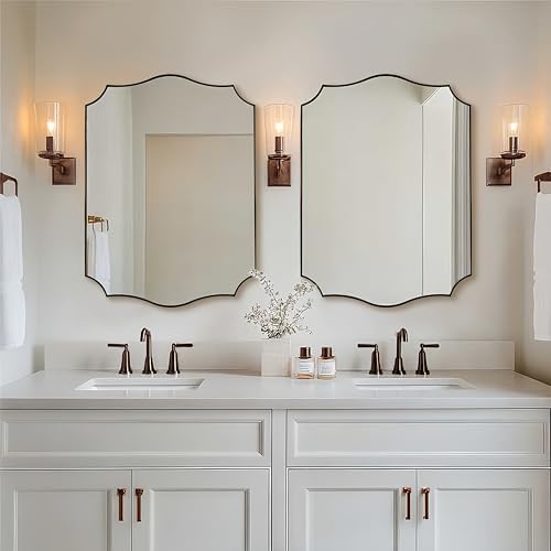 ANDY STAR Brushed Bronze Scalloped Mirror, 22x30 Inch Vanity Mirror