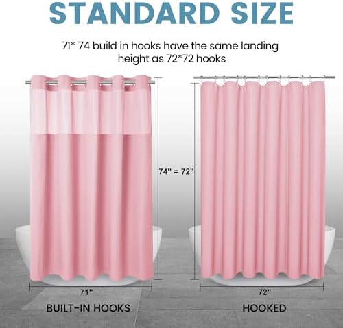 EUTXL Heavyweight Waffle No Hook Shower Curtain with Liner, 71x74, Pink