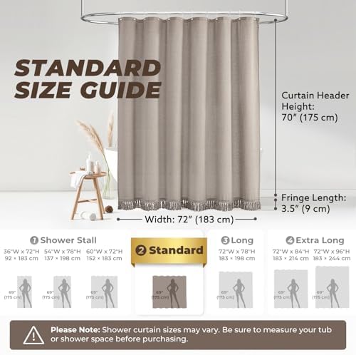 Linen Shower Curtain Boho Taupe Shower Curtain with Tassels 72"W x 72"L