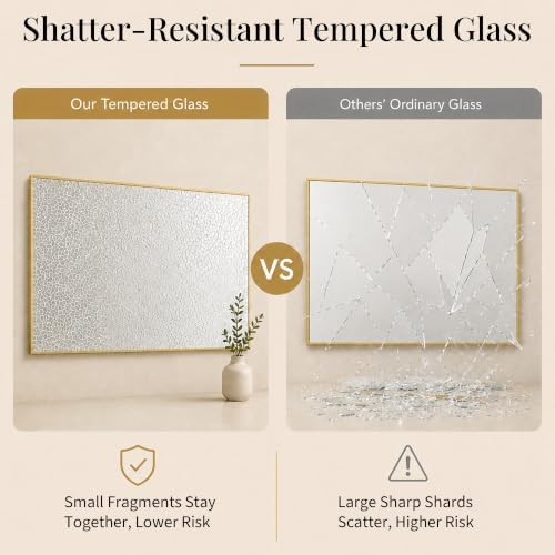 40"x30" Brushed Gold Framed Rectangle Bathroom Vanity Wall Mirror