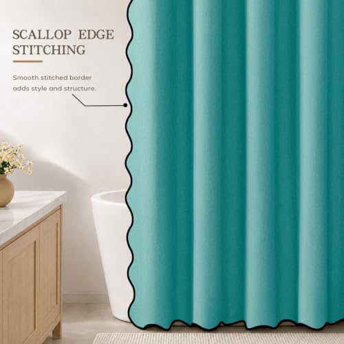 Furlinic Scalloped Shower Curtain Waterproof No Hook Teal 72x75 Boho Fabric