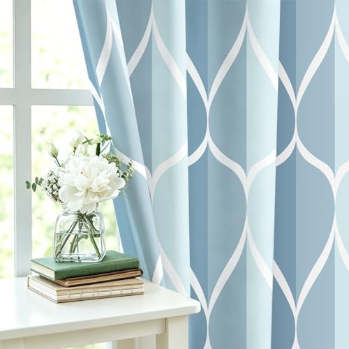 Gelbchu Geometric Shower Curtain for Bathroom, Light Blue, 72x72 Inch