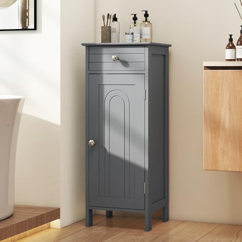 GIANTEX 34.5" Bathroom Cabinet with Drawer & Single Door (Grey)