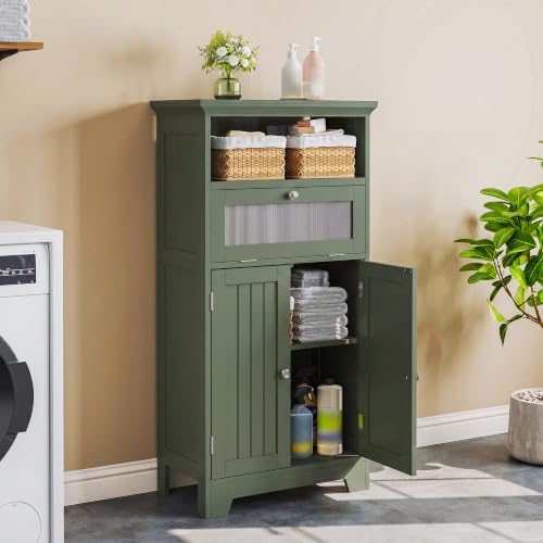 ChooChoo Bathroom Cabinet with Flip Glass Drawer,Freestanding