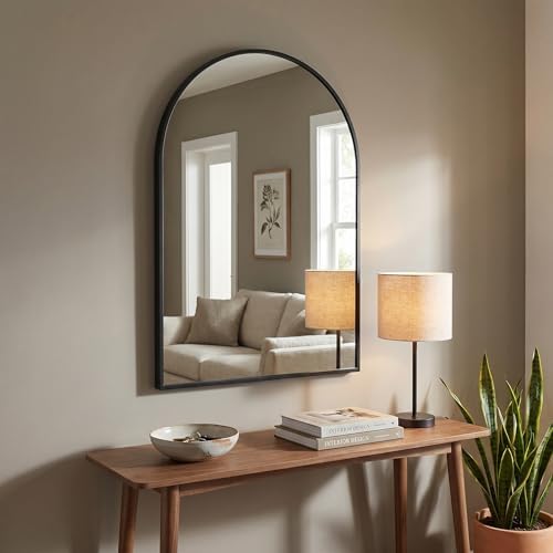 BEAUTYPEAK 28"x20" Arch Bathroom Wall Mirror, Black