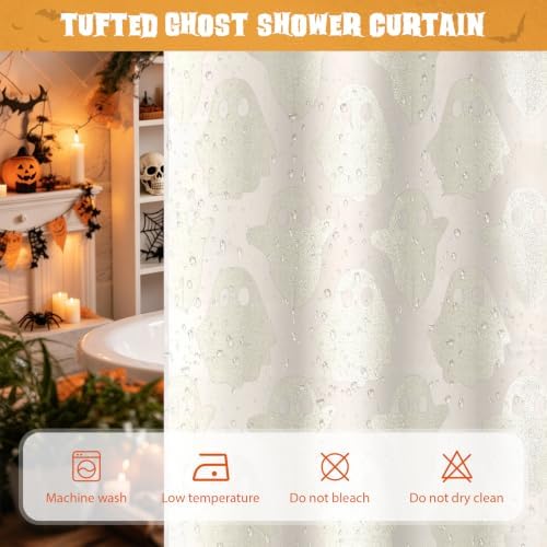 FADOTY No Hook Shower Curtain Set with Snap in Liner, Ghost, 71'' x 86''