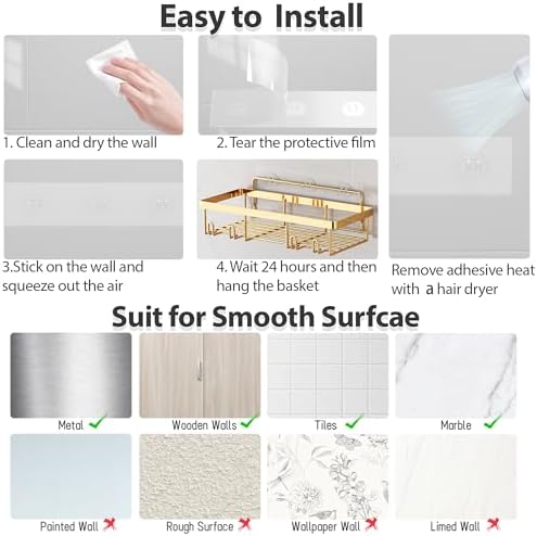 Liuoud 5 Pack Shower Caddy for Inside Shower, Gold Bathroom Storage Decor