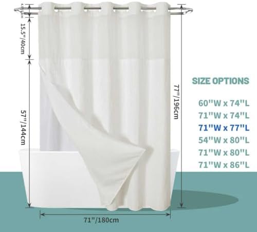eachope No Hook Waffle Shower Curtain with Snap-in Liner, 71x77 Inch, Cream