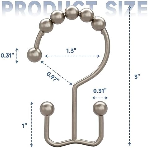 Titanker Shower Curtain Hooks Rings, Rust-Resistant Metal Double Glide Shower Hooks for Bathroom Shower Rods Curtains, Set of 12 Hooks - Matte Nickel