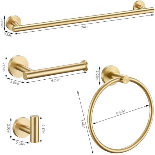Brushed Gold Bathroom Accessories Set, 10 Pieces Gold Towel Bar Bathroom Hardware Set, 24 Inch Towel Racks for Bathroom, SUS304 Stainless Steel Bathroom Towel Holder Toilet Paper Holder Wall Mounted