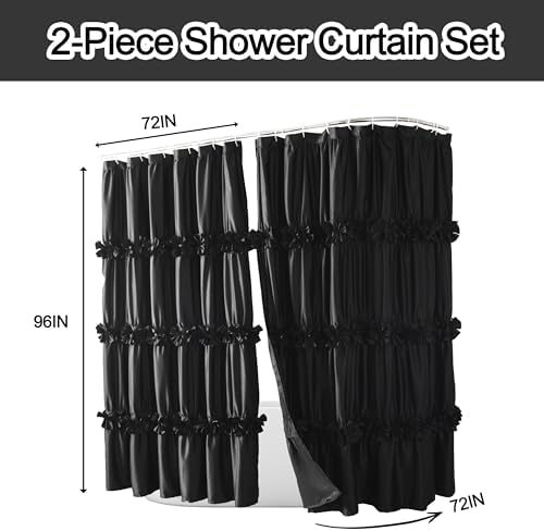 Homechoice Decor 2-Piece Black Satin Shower Curtain, 72x96 Inches (Pair)