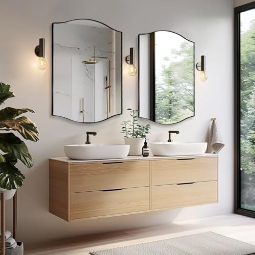 ANDY STAR 30"x40" Scalloped Wall Mirror,Matte Black Rectangle Bathroom Mirror with Curved Edge Stainless Steel Metal Frame, Large Wall-Mounted Mirror for Bathroom, Entryway (Horizontal/Vertical)