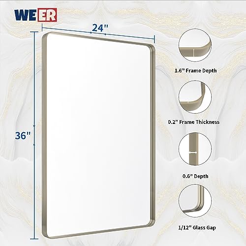 WEER Brushed Nickel Bathroom Vanity Mirror 24X36 Inch