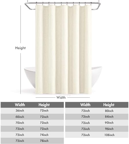 ANRODUO Ivory Linen Textured Fabric Shower Curtain Set - W60xL72