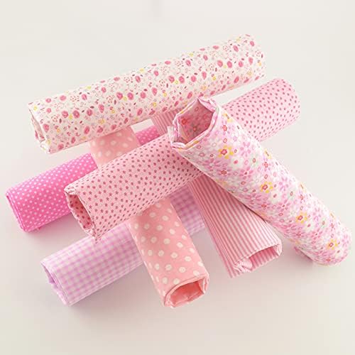 7 Pieces Cotton Fabric Plain Print (20"x20"), Comfortable Patchwork Quilting Fabric, Pretty Flower Pattern Material for Quilting, Artcraft - Pink