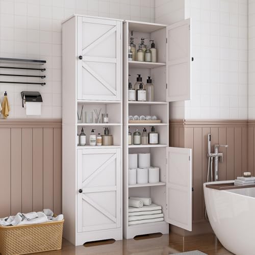 Viaozutis Tall Bathroom Storage Cabinet, Slim Freestanding Cabinet with Adjustable Shelves, Vertical Storage Organizer for Small Bathrooms, Toilet Paper & Daily Essentials Storage(White)