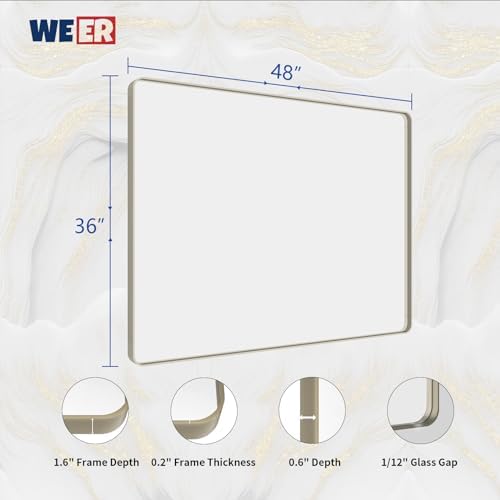 WEER Brushed Nickel Bathroom Vanity Mirror 48X36 Inch