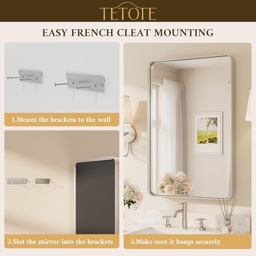 TETOTE Brushed Nickel Mirror 28 x 36 Inch for Bathroom Over Sink Metal Framed Mirror Modern Farmhouse for Living Room Entryway(Horizontal/Vertical)