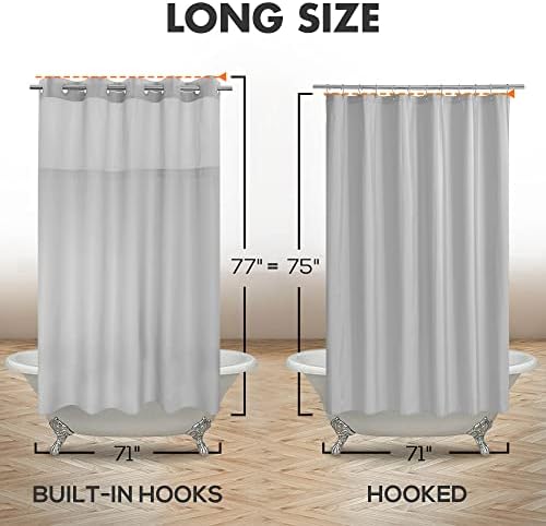 River Dream No Hook Long Shower Curtain with Snap-in Liner, Grey, 71x77