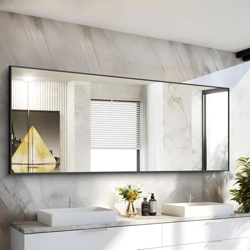 COFENY 30x72inch Bathroom Mirror, Black Rectangle Mirror with Thin Frame, Large Rectangular Wall Mirrors for Bathroom, Living Roomm, Hair Salon, Big Farmehouse Mirror Hang Horizontal/Vertical