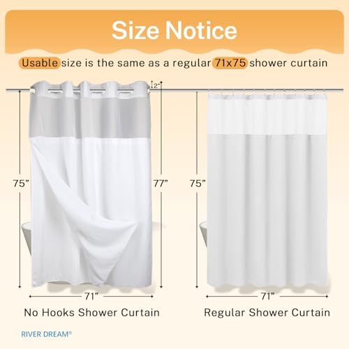 RiverDream Heavyweight Waffle No Hook Shower Curtain with Liner,White,71x77