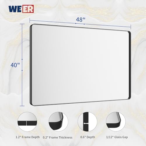 WEER Black Bathroom Vanity Mirror 48X40 Inch