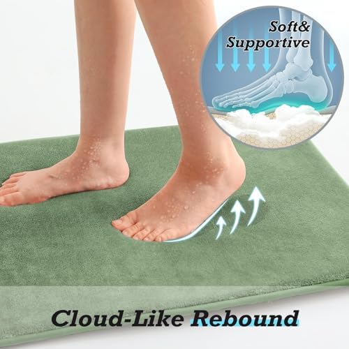 HUXMEYSON Bathroom Rugs Sets 3 Piece, Non-Slip & Quick Dry Bath Mat Set, Ultra Soft Velvet Bath Rugs for Bathroom, Toilet and Shower Floor, Grey Green