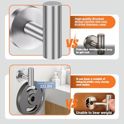 5 Pieces Bathroom Hardware Accessories Set Brushed Nickel, 24Inch Round Towel Racks Set for Bathroom, SUS304 Stainless Steel Towel Bar Set,Toilet Paper Holder with Shelf Wall Mounted