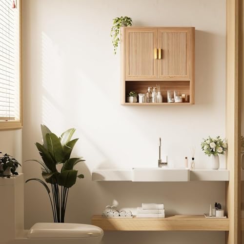 Bathroom Wall Storage Cabinet, Medicine Cabinet with Adjustable Wood Shelf & Doors, Over the Toilet Storage Cabinet Above Toilet Storage for Laundry Room & Living Room Kitchen Storage Islands (Oak)