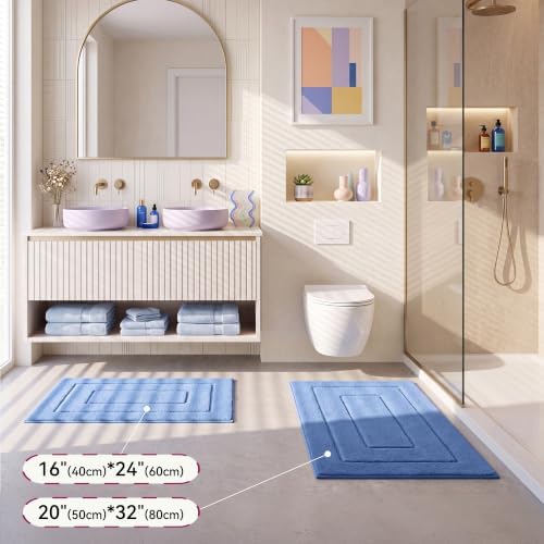 GRANNY SAYS Blue Bathroom Rugs Non Slip, 16" x 24", Bath Rugs for Bathroom, Small Bath Rug Washable,Absorbent Bath Mats for Floor, Microfiber Bath Mat for Tub, Absorbent Shower Rugs