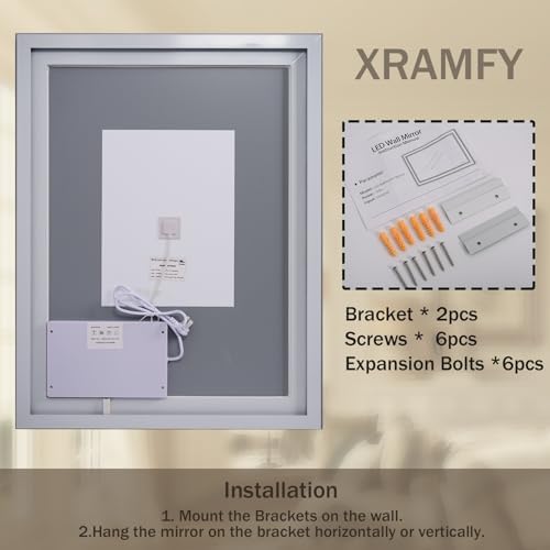 XRAMFY 32''X24'' LED Bathroom Mirror, Wall Mirror with Lights