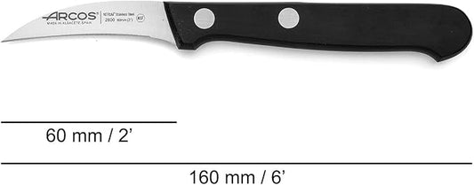 Arcos Curved Paring Knife 2 Inch Stainless Steel. Kitchen Knife for Peeling Fruits and Vegetables. Ergonomic Polyoxymethylene Handle and 60 mm Blade. Series Universal. Color Black.