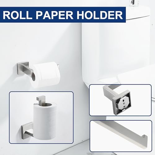 10 Pieces Bathroom Hardware Accessories Set Brushed Nickel,24 Inch Bathroom Towel Rack Set SUS304 Stainless Steel, Square Bath Towel bar Set Heavy Duty, Wall Mounted