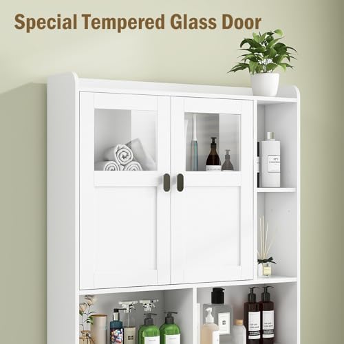 Vabches Over The Toilet Storage Cabinet with Doors and Shelves, White