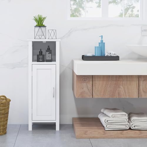 Giantex Narrow Bathroom Storage Cabinet with Adjustable Shelf (White)