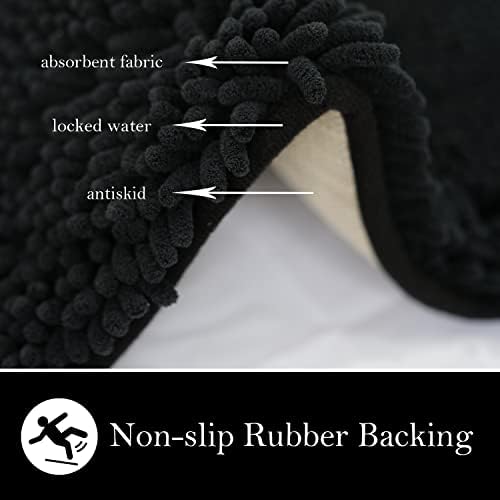 Bathroom Rugs Chenille Bath mat 2 Piece Set, Super Absorbent, Strong PVC Non Slip Backing, Bath mats for Bathroom, Plush Shaggy, Thick, Machine Washable, Bathtub, Shower, Toilet.(Black)