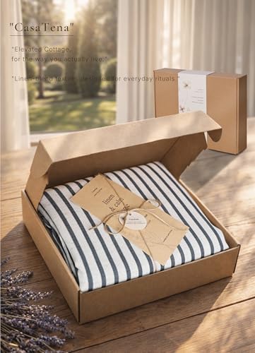 Farmhouse Striped Shower Curtain - 72x72 Inches, Linen Blend Fabric, Breathable & Machine Washable, Rustic Black for Bathroom Decor (Hooks/Liner Not Included)