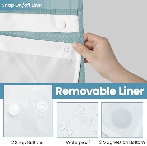 EUTXL Heavyweight No Hook Shower Curtain with Liner, Fog Blue, 54x80