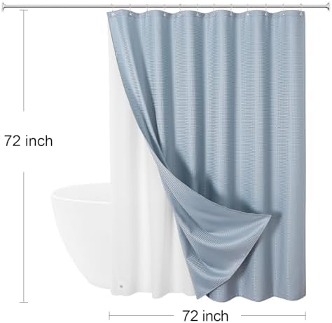 Gibelle 3 in 1 Fog Blue Shower Curtain with PEVA Liner, 12 Hooks, 72x72