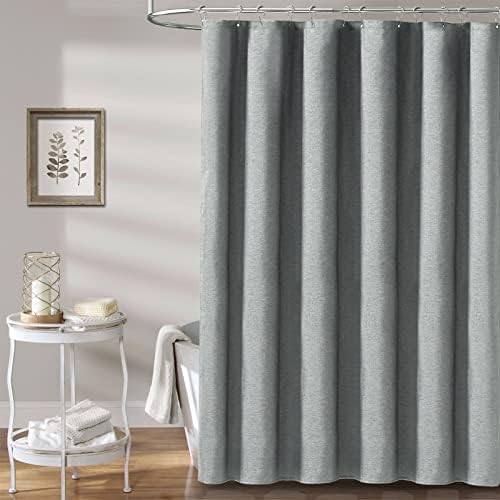 BTTN 60x72 Linen Textured Waterproof Fabric Shower Curtain Set, Grey/Gray