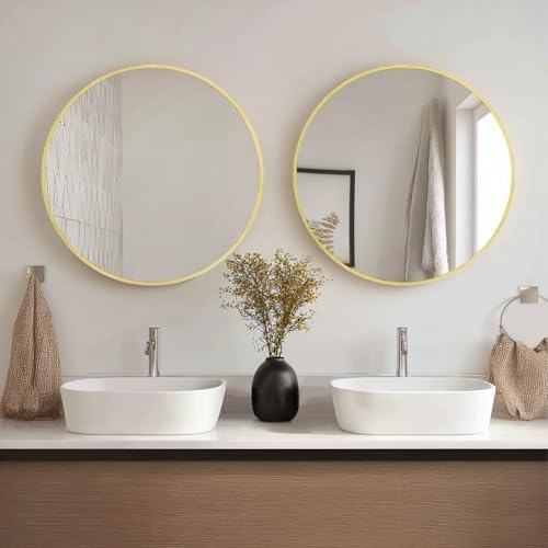 Sunniry Gold Round Mirror 24 inch, 2 Pack Circle Mirror,Brushed Metal Frame