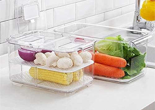 SANNO Fridge Food Storage Container Storage Containers, Produce Saver with Lids and Vents,Vegetable Fruit Storage Containers Stackable Salad Lettuce Keeper for Refrigerator,set of 2