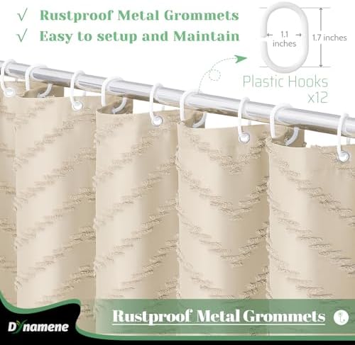 Dynamene Extra Long Boho Shower Curtain Tufted Chevron 72"x96" Beige