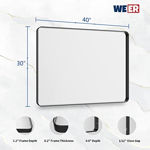 WEER Black Bathroom Vanity Mirror 40X30 Inch
