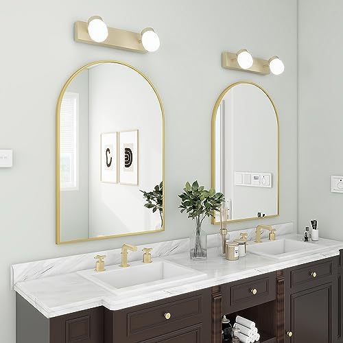 BEAUTYPEAK 24"x36" Arch Bathroom Wall Mirror, Gold