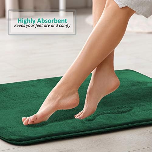 Clara Clark 2 Piece Bathroom Rugs, Velvet Memory Foam Bath Mat Set, Non-Slip Bath Rugs, Machine Wash, Dries Quickly, Ultra Soft Plush Bath Mats for Bathroom, 17 x 24 + Contour, Hunter Green